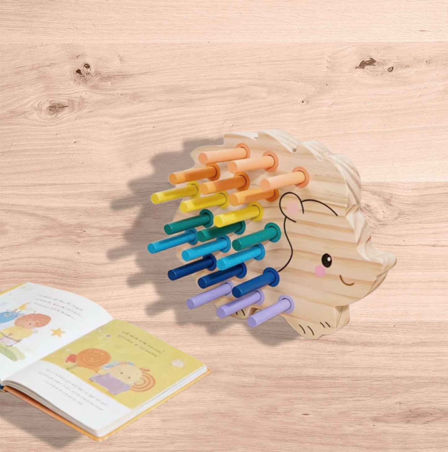 Colorful Hedgehog Stacking Game – Wooden Inserting Stick Toy