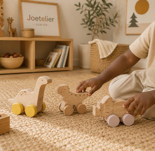 Wooden Dinosaur Push & Pull Toy Car Set