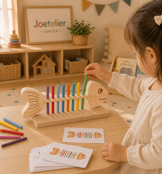 Wooden Fish Bone Puzzle – Color-Coded Sorting Game