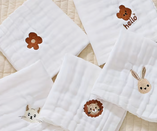 5-Pack Soft Cloth Baby Towels – Cute Animal Embroidery