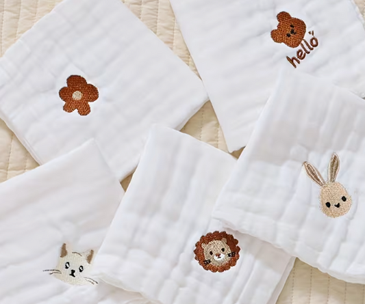 5-Pack Soft Cloth Baby Towels – Cute Animal Embroidery