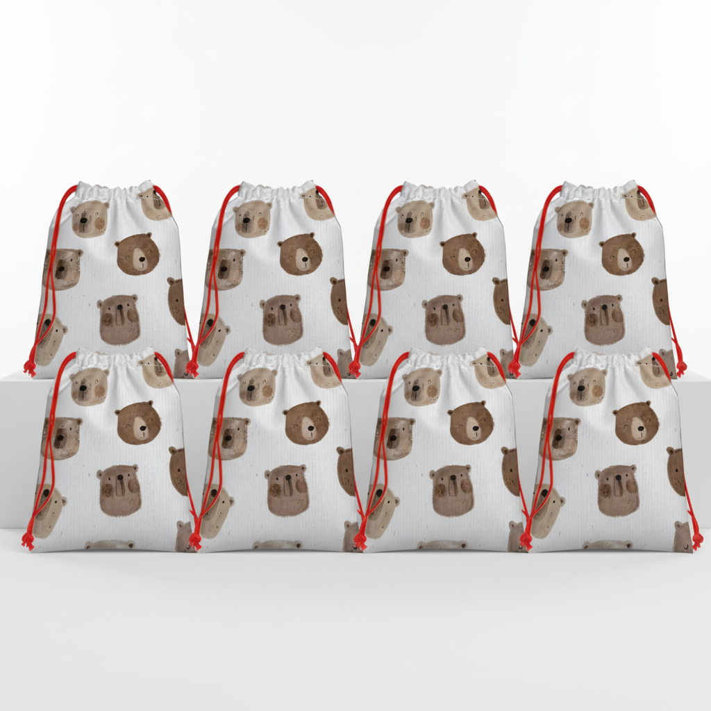 2D Flat Drawstring Gift Bags – Cute Bear Print