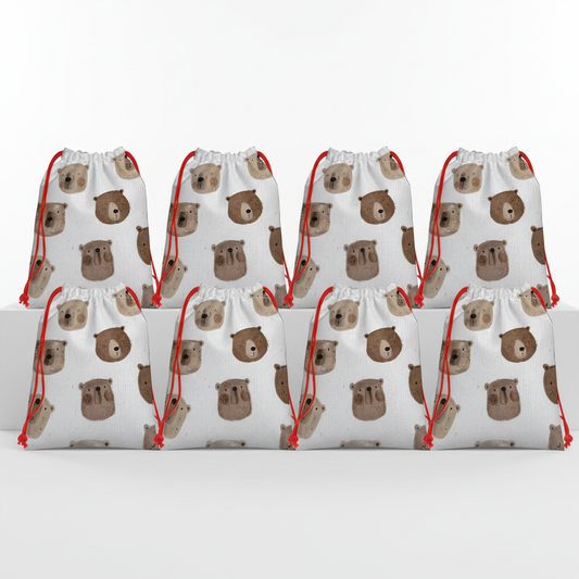 2D Flat Drawstring Gift Bags – Cute Bear Print