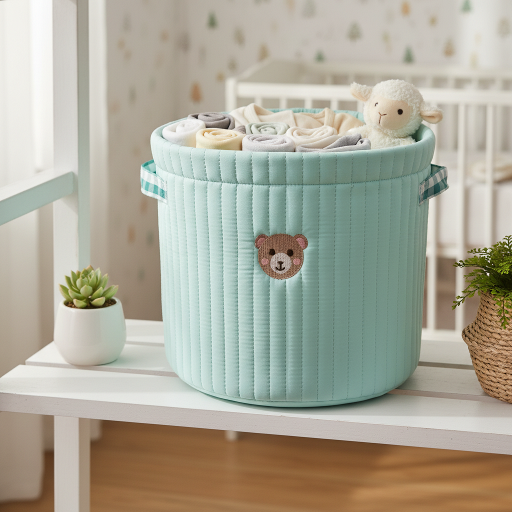 Mint Bear Storage Basket for Organizing Diapers Clothes and Bedding