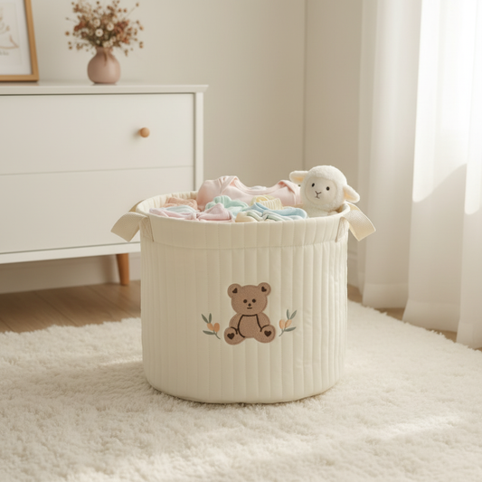 Cream Bear Storage Basket for Organizing Diapers Clothes and Bedding