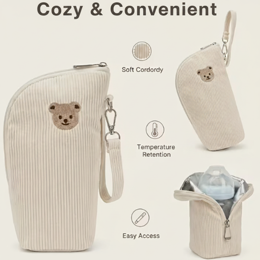 Cute Bear Bottle Warmer Bag Insulated Corduroy