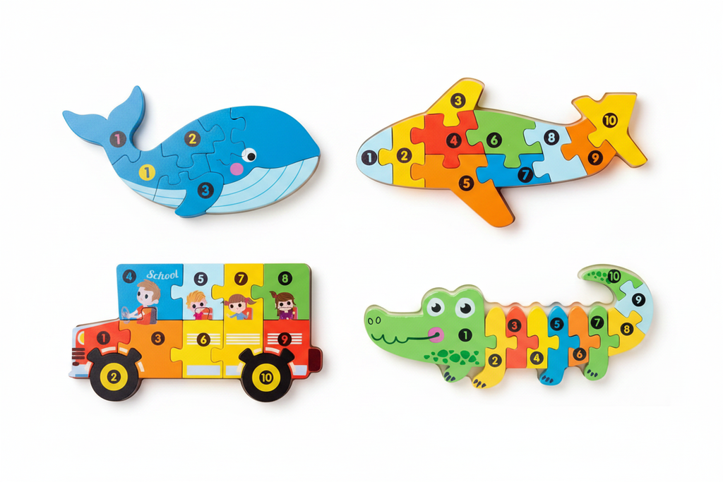 Wooden Number Puzzle Collection – All 4 Characters